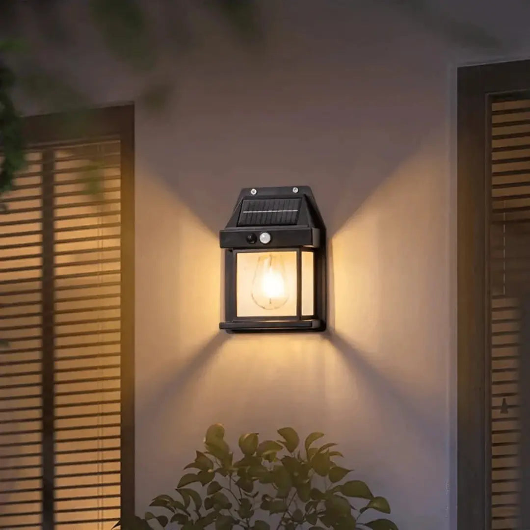 Solar Motion Sensor Wall Lantern - Elegant Weatherproof Outdoor Lighting