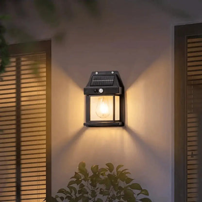 Solar Motion Sensor Wall Lantern - Elegant Weatherproof Outdoor Lighting