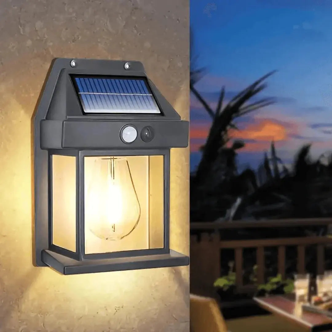Solar Motion Sensor Wall Lantern - Elegant Weatherproof Outdoor Lighting