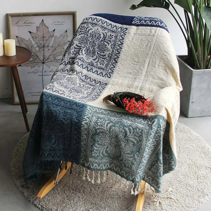 Arvani Bohemian Colorful Jacquard Fringed Blanket - Chenille Sofa Throw with Vibrant Patterns
