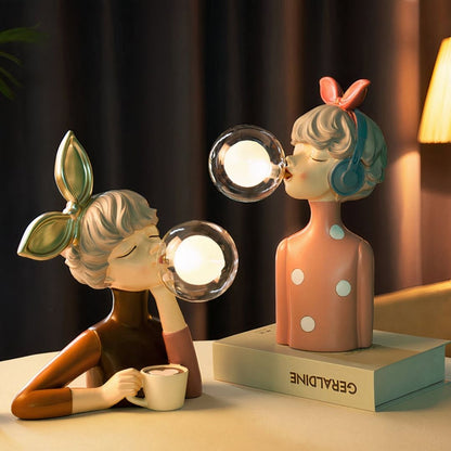 Artisan Sisters Table Lamp - Handcrafted Decorative Light with Elegant Figurine Design