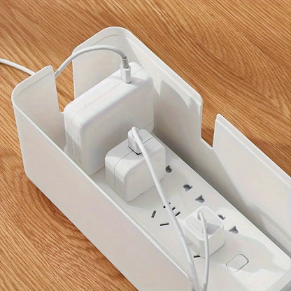 Cable Management Box with Bamboo Cover - Desk and Power Strip Organizer