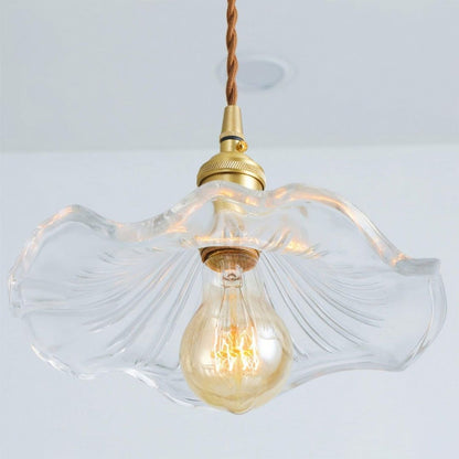 Hibiscus Bloom Glass Pendant - Vintage Floral Ceiling Light in Brass Finish