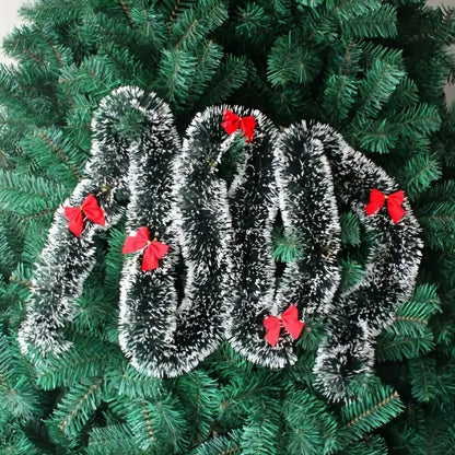 Christmas Rattan Garland - Dark Green with White Edge Strips Snowflake Decorative Vine
