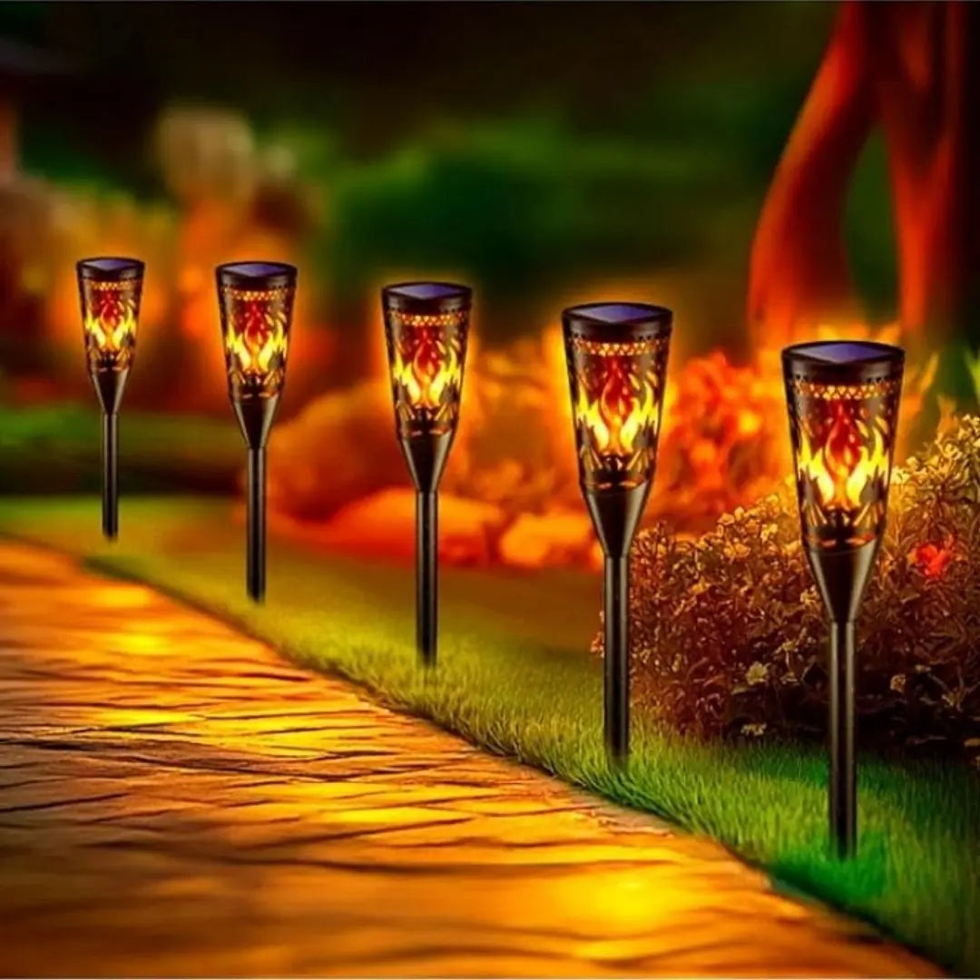 Lumora Solar Flame Torch Lights - Outdoor Waterproof Garden Lamps with Realistic Dancing Flame Effect