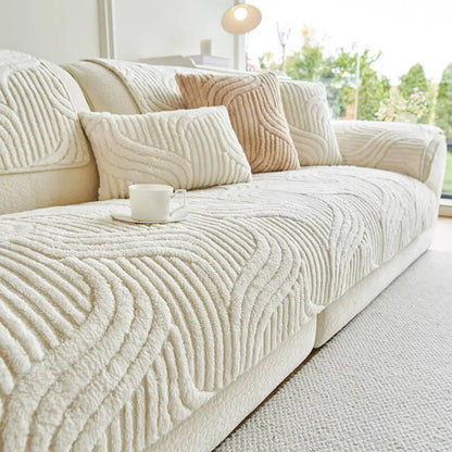 Solari Bohemian Non-Slip Plush Sofa Cover - Chenille Furniture Protector with Wave Texture