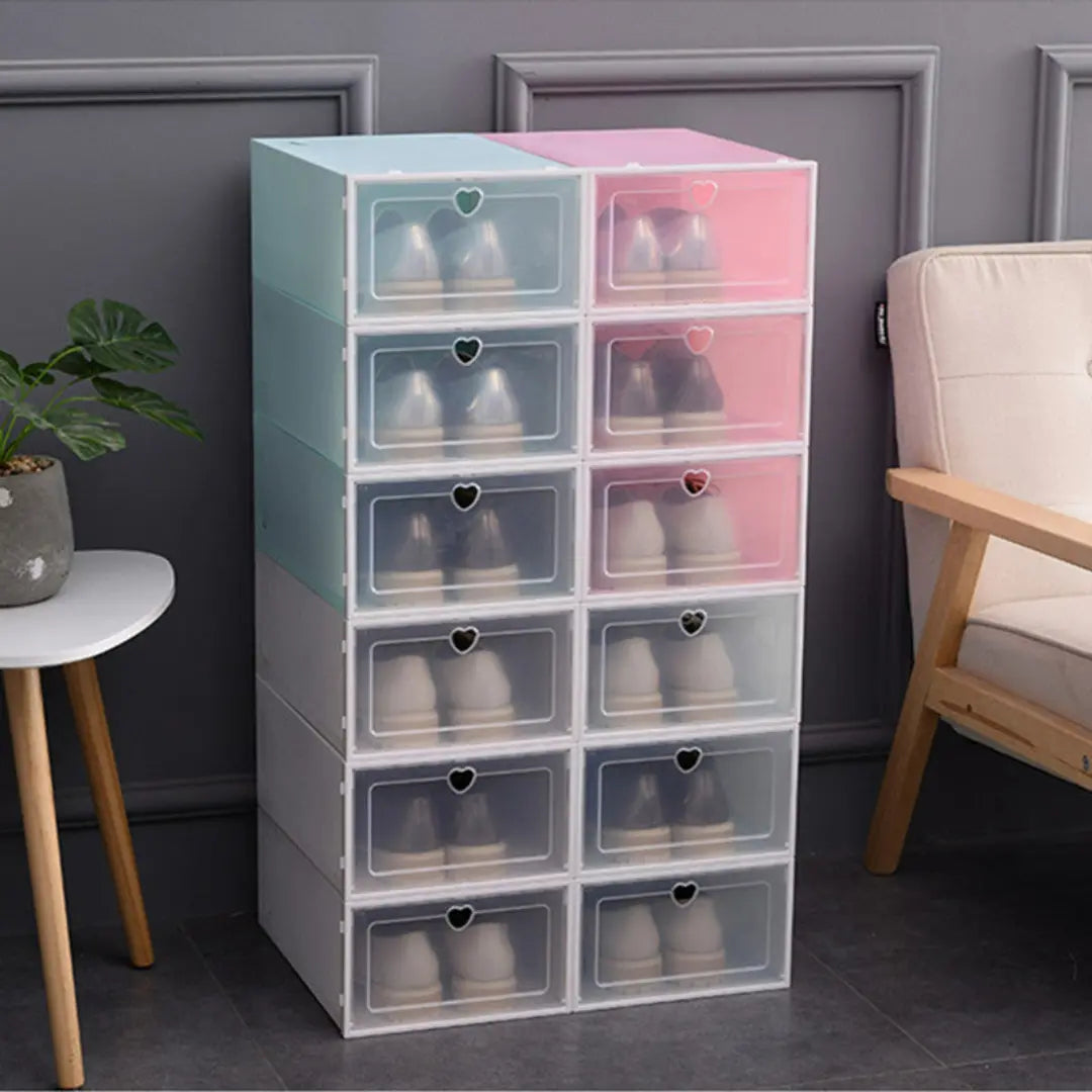 Storiva Stackable Shoe Storage Boxes - Transparent Front Door Shoe Organizer Set