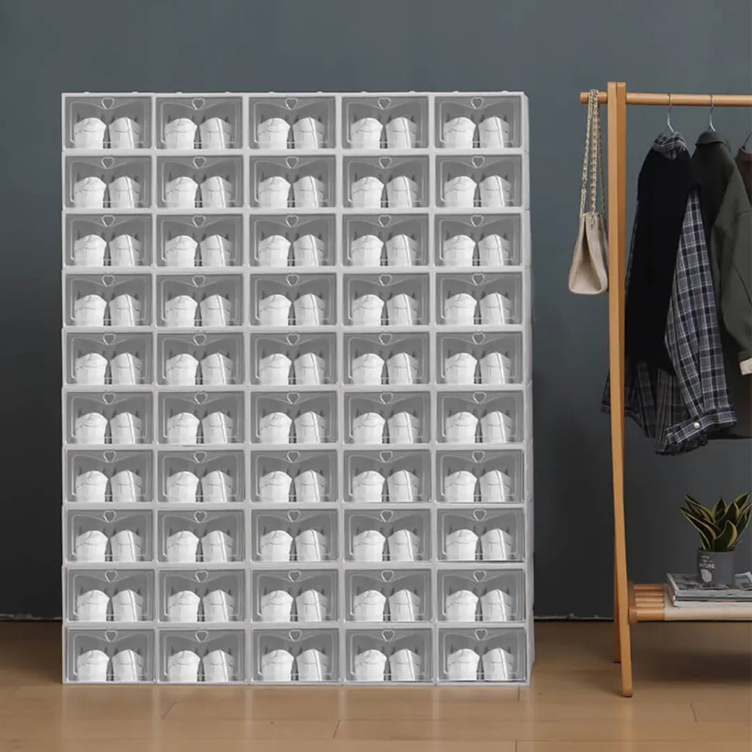 Storiva Stackable Shoe Storage Boxes - Transparent Front Door Shoe Organizer Set