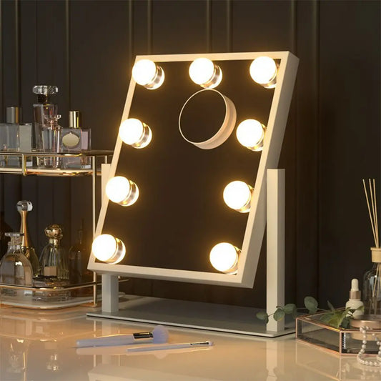 Glamvera 9-Bulb Hollywood Makeup Mirror - Adjustable LED Vanity Mirror with 3 Light Modes and 10x Magnifier
