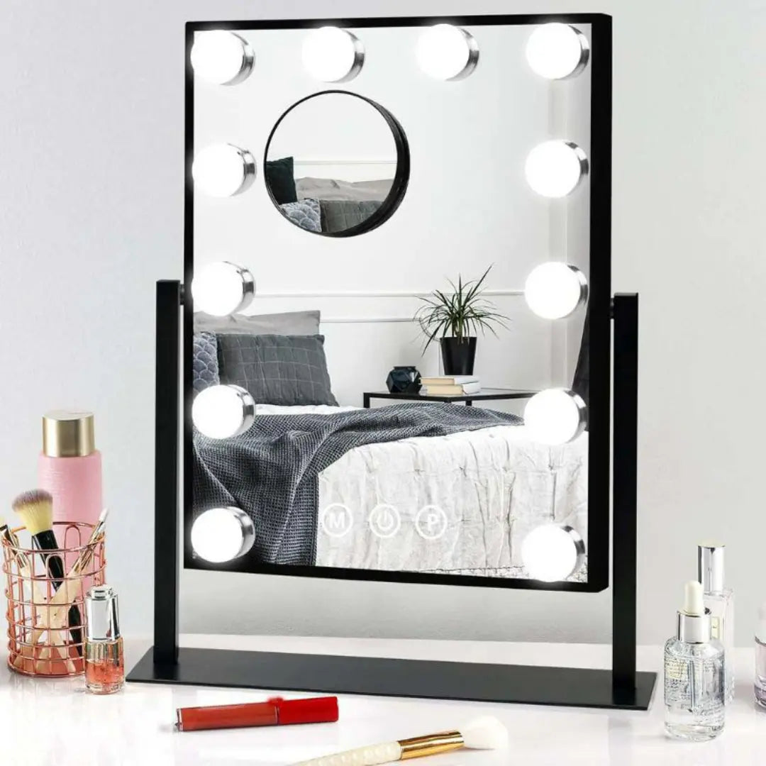 Glamvera 9-Bulb Hollywood Makeup Mirror - Adjustable LED Vanity Mirror with 3 Light Modes and 10x Magnifier
