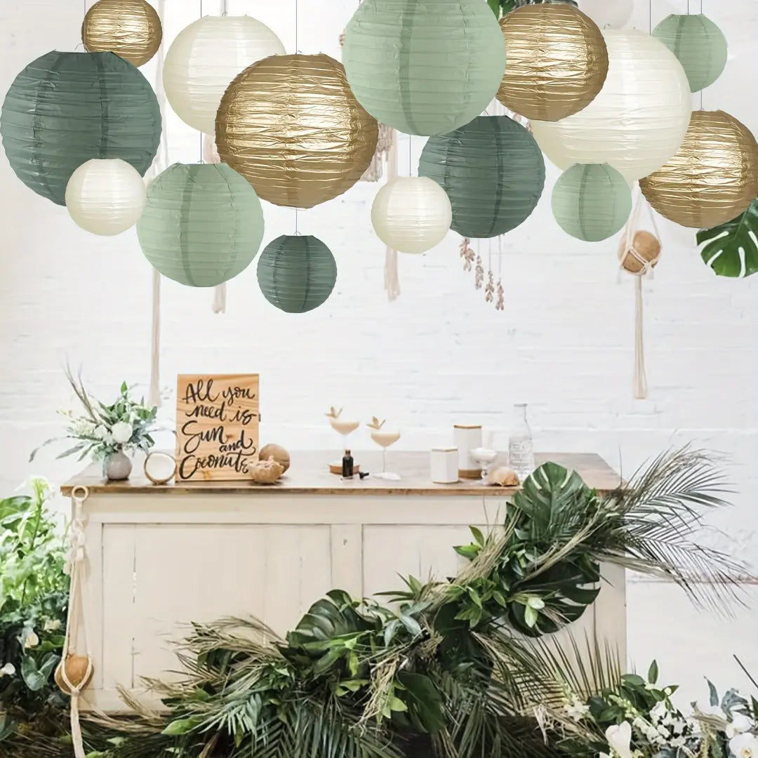 15 PCs Paper Lanterns Set - Rustic Hanging Decorations for Weddings and Parties