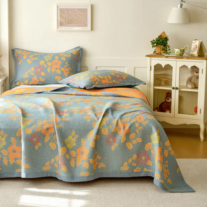 Zeyra Boho Breathable Cotton Gauze Quilt - 3-Layer Reversible Floral and Geometric Blanket