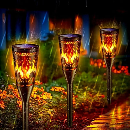 Lumora Solar Flame Torch Lights - Outdoor Waterproof Garden Lamps with Realistic Dancing Flame Effect