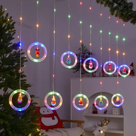 Festira USB-Powered LED Christmas Curtain Lights - Multi-Color Indoor Holiday Decoration with Push Button Control
