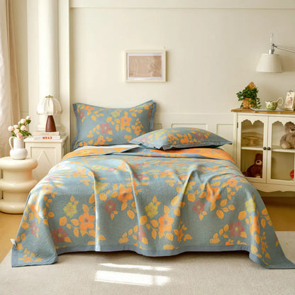 Zeyra Boho Breathable Cotton Gauze Quilt - 3-Layer Reversible Floral and Geometric Blanket