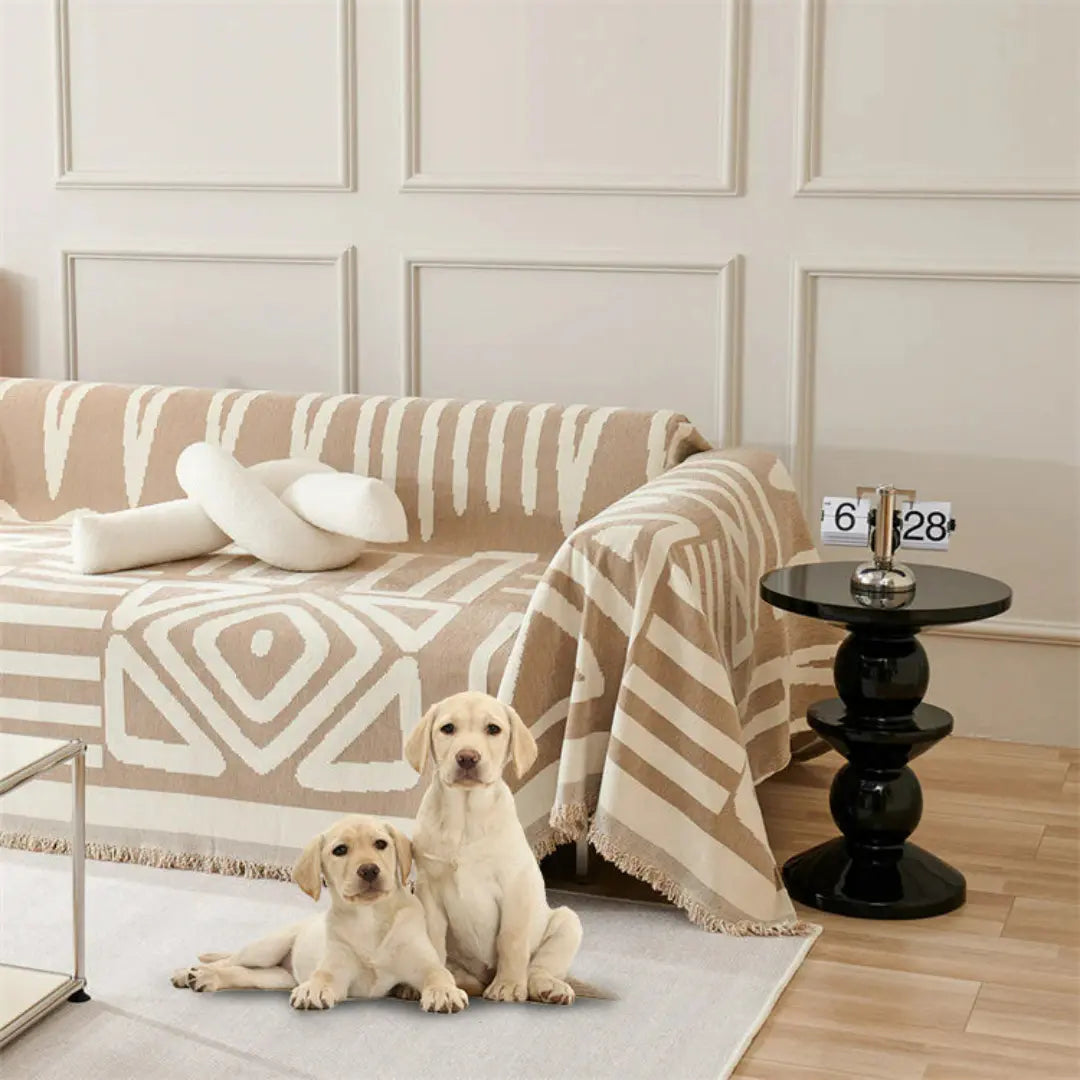 Avira Boho Geometric Anti-Scratch Couch Cover - Thick Chenille and Machine Washable