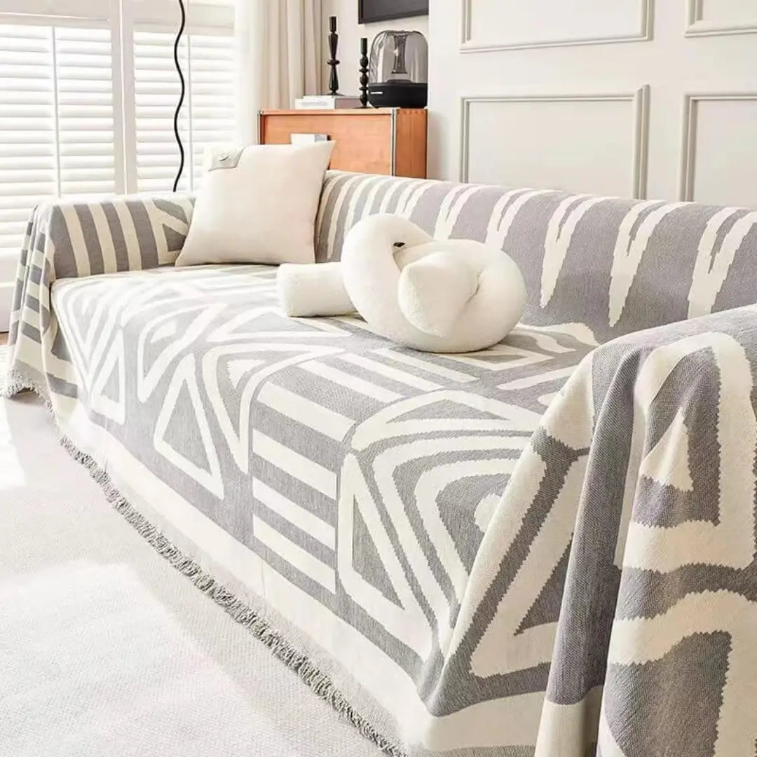 Avira Boho Geometric Anti-Scratch Couch Cover - Thick Chenille and Machine Washable