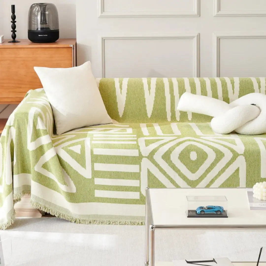 Avira Boho Geometric Anti-Scratch Couch Cover - Thick Chenille and Machine Washable