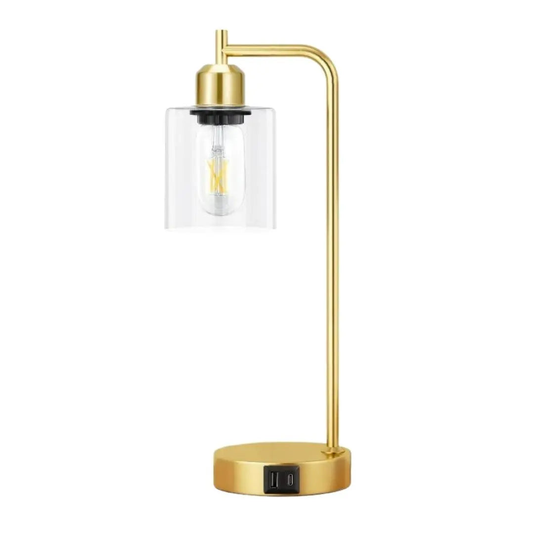 Industrial Glass Bedside Lamps - 3-Way Touch Dimming and USB A+C Charging