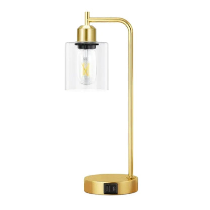 Industrial Glass Bedside Lamps - 3-Way Touch Dimming and USB A+C Charging