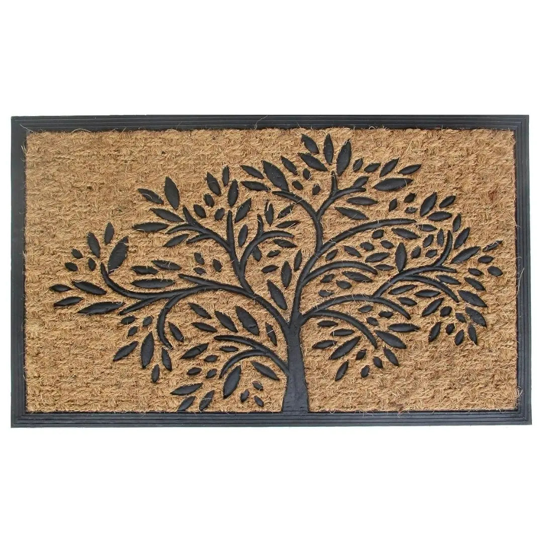 HearthWoven Crescent Coir Door Mat –  Non-Slip Entrance Mat with Ornate Scroll and Rubber Backing