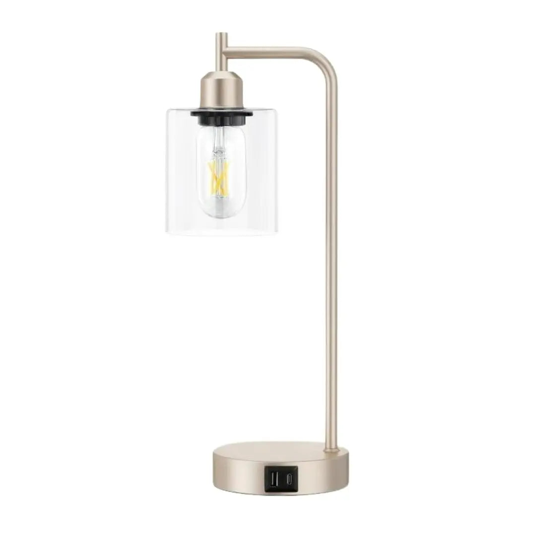 Industrial Glass Bedside Lamps - 3-Way Touch Dimming and USB A+C Charging