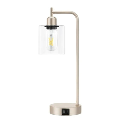 Industrial Glass Bedside Lamps - 3-Way Touch Dimming and USB A+C Charging