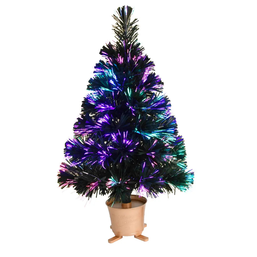 60/80 cm Pre Lit Christmas Tree - Fiber Optic LED Mini Holiday Tree with Gold Base