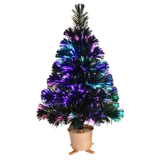 60/80 cm Pre Lit Christmas Tree - Fiber Optic LED Mini Holiday Tree with Gold Base