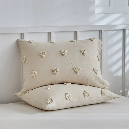 Merava 3-Piece Farmhouse Heart Comforter Cover Set - Chenille Tufted Duvet Cover with Pillowcases