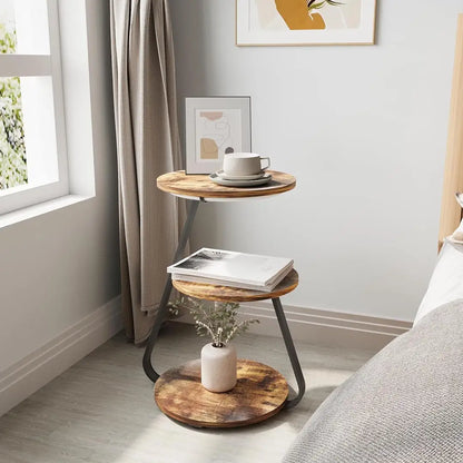 Round Side Table with 3 Tier Storage & 3 Color LED Lights