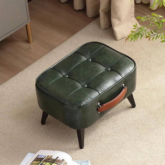 Minimalist Short Stool - Soft Faux Leather Shoe Bench