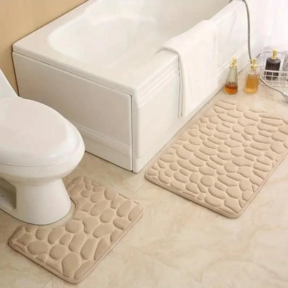 2PC Embossed Stone Pattern Non Slip Bath Mat Set