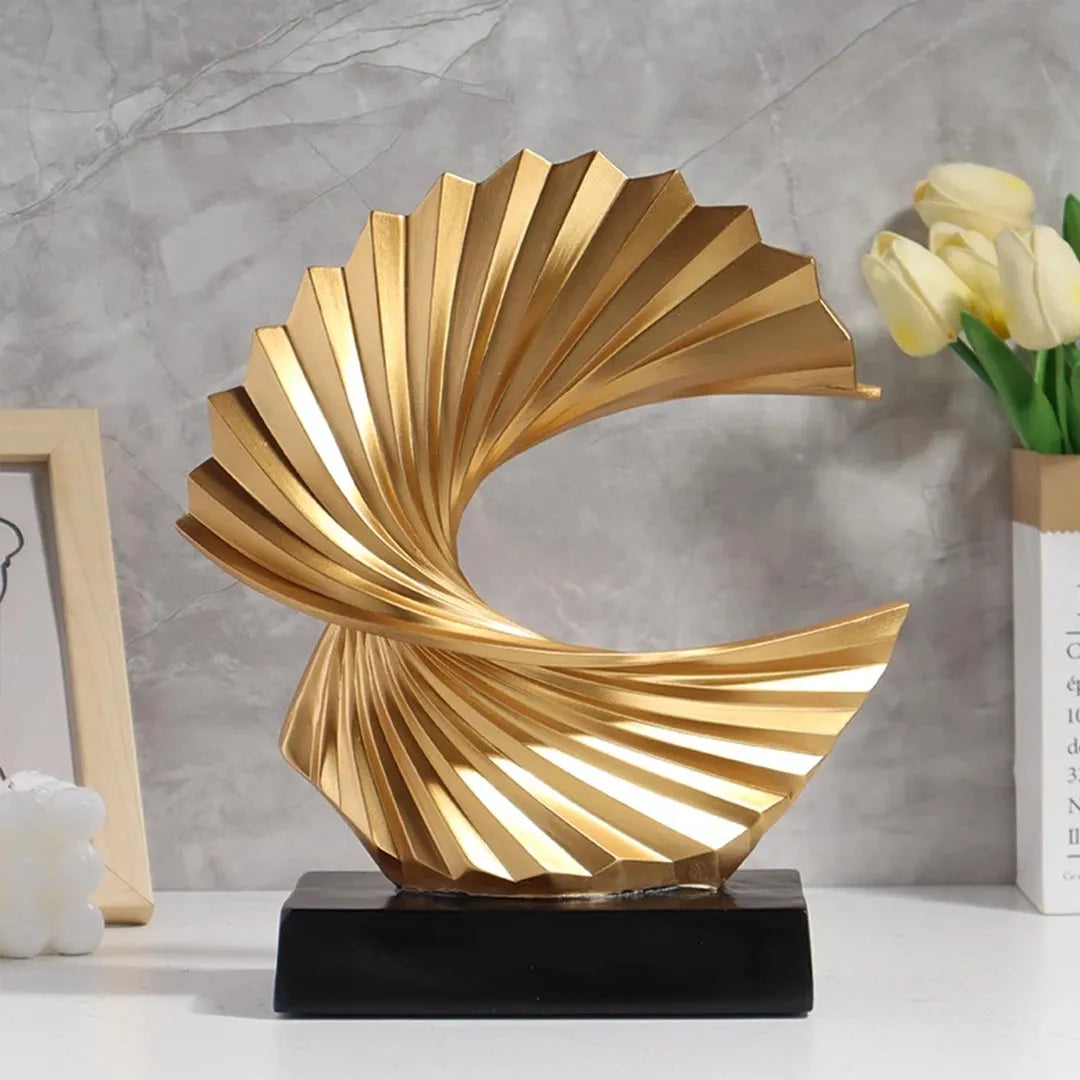 Golden Wave Resin Sculpture - Abstract Modern Art Figurine