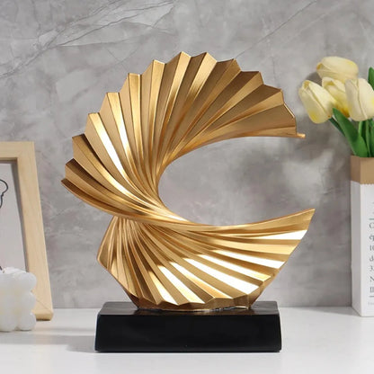 Golden Wave Resin Sculpture - Abstract Modern Art Figurine