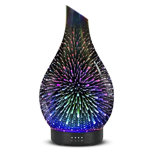 3D Glass Essential Oil Diffuser - Air Humidifier with Color Changing Firework Light