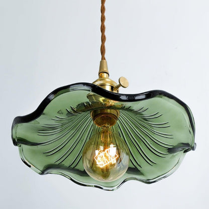 Hibiscus Bloom Glass Pendant - Vintage Floral Ceiling Light in Brass Finish