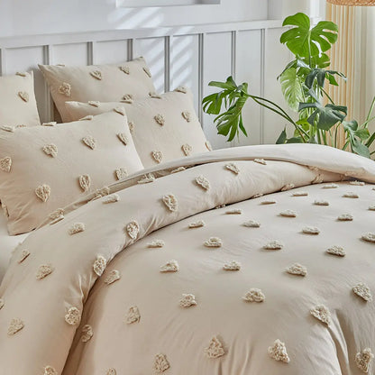 Merava 3-Piece Farmhouse Heart Comforter Cover Set - Chenille Tufted Duvet Cover with Pillowcases