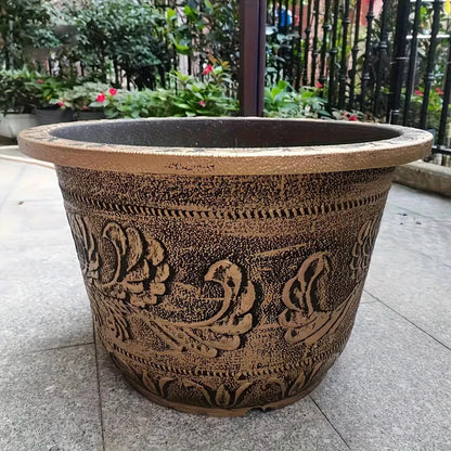 Bronze Resin Plant Pot - Thickened Round Flower Planter