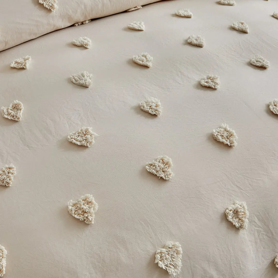 Merava 3-Piece Farmhouse Heart Comforter Cover Set - Chenille Tufted Duvet Cover with Pillowcases