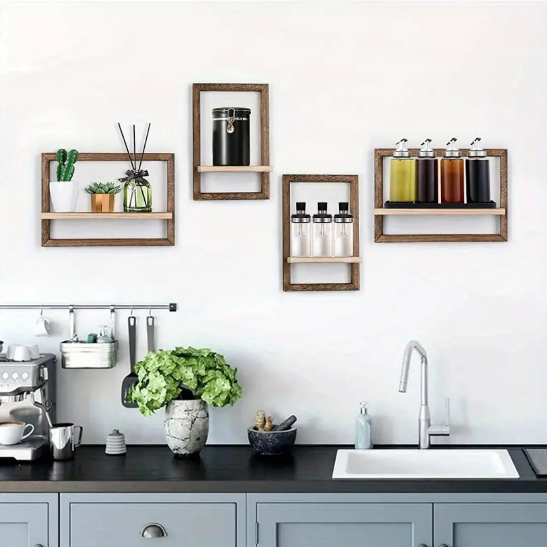 2 Pcs Square Wooden Floating Shelves - Wall Mounted Shelves for Wall Storage and Home Decor
