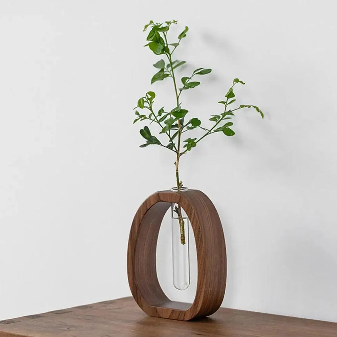 Hydroponic Test Tube Vase with Wooden Stand