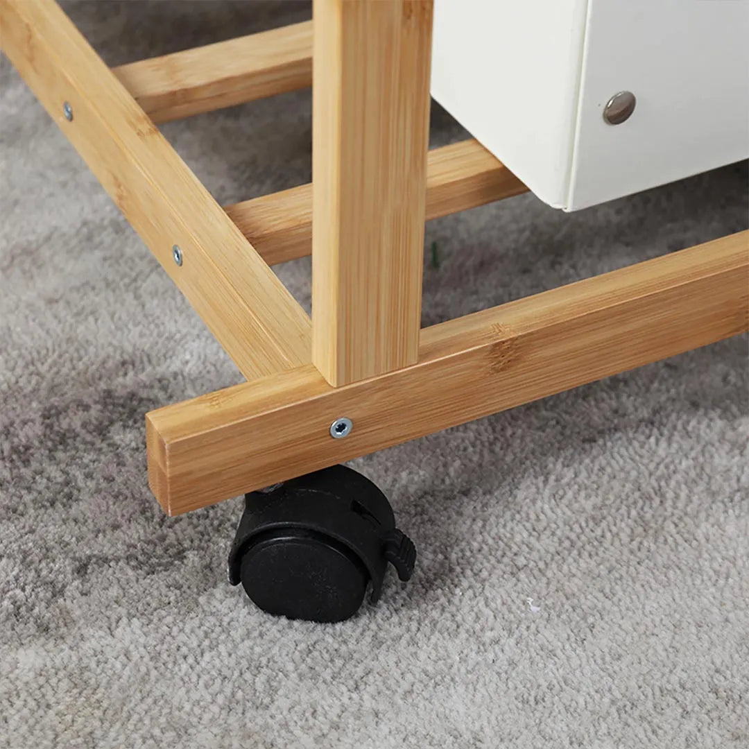 Bamboo Clothes Rack with Double Rails and Storage Shelves