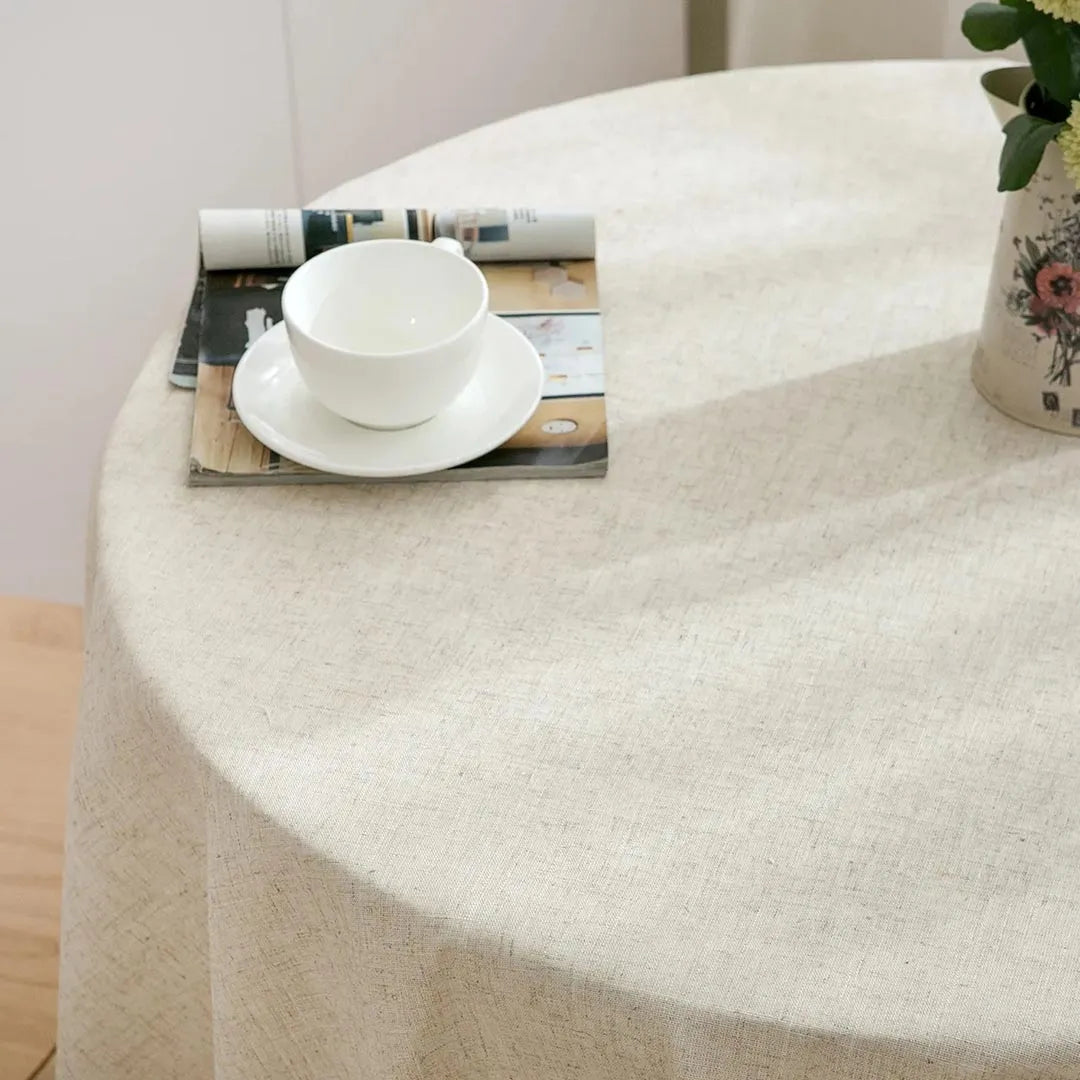 Round Tassel Tablecloth - Solid Color Cotton Linen Table Cover