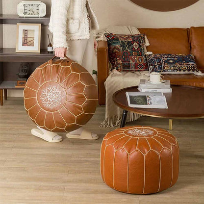 Embroidered Leather Pouf
