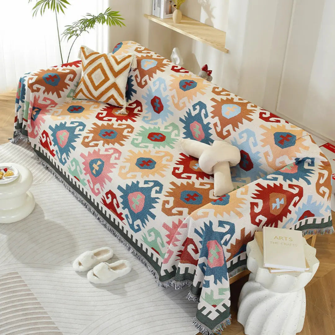 Zalira Boho Double-Sided Sofa Cover - Reversible and Anti-Scratch