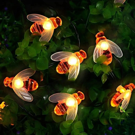 HoneyBeeGlow Solar Fairy Lights - Outdoor/Indoor Waterproof Bee String Lights