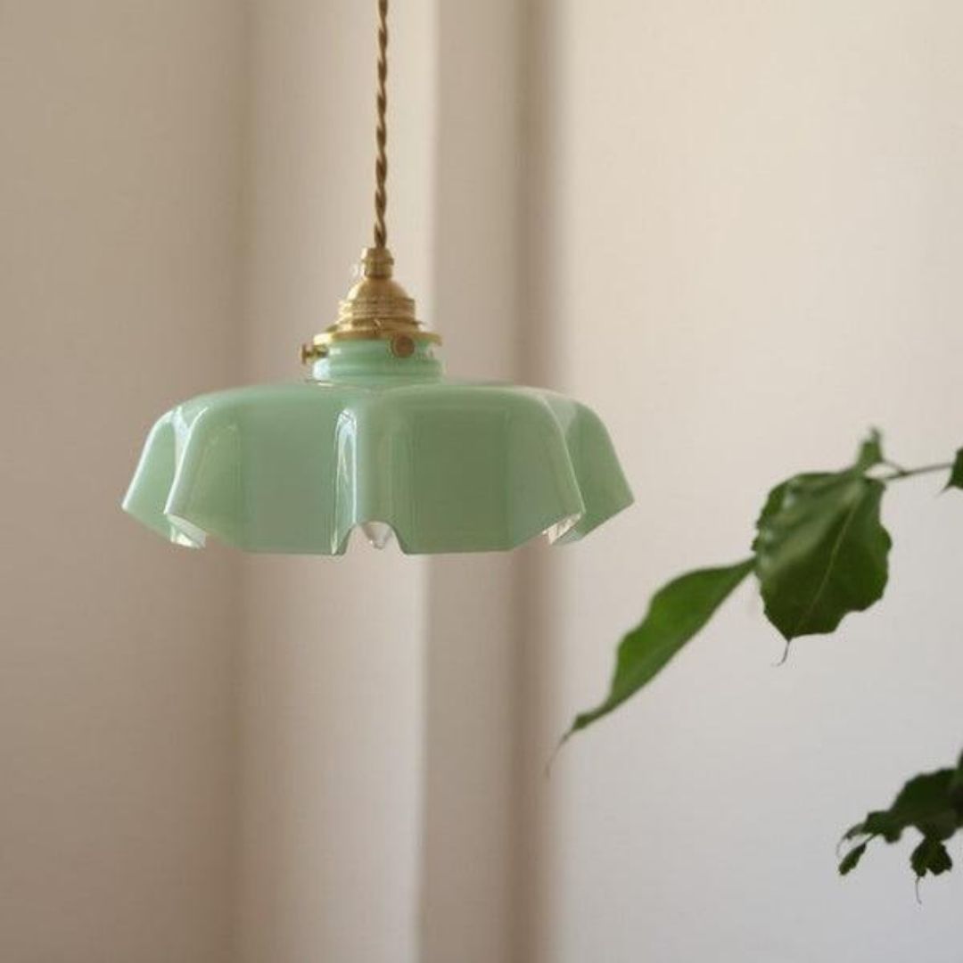 Retro Glass Pendant Light  Cream - Toned Floral Glow with Vintage Elegance