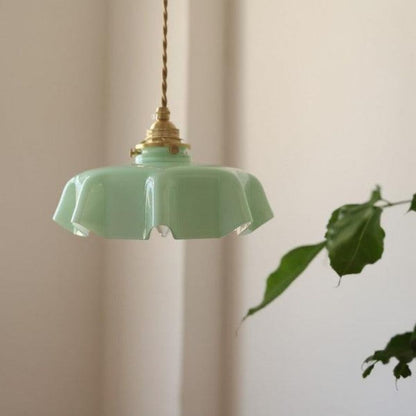 Retro Glass Pendant Light  Cream - Toned Floral Glow with Vintage Elegance