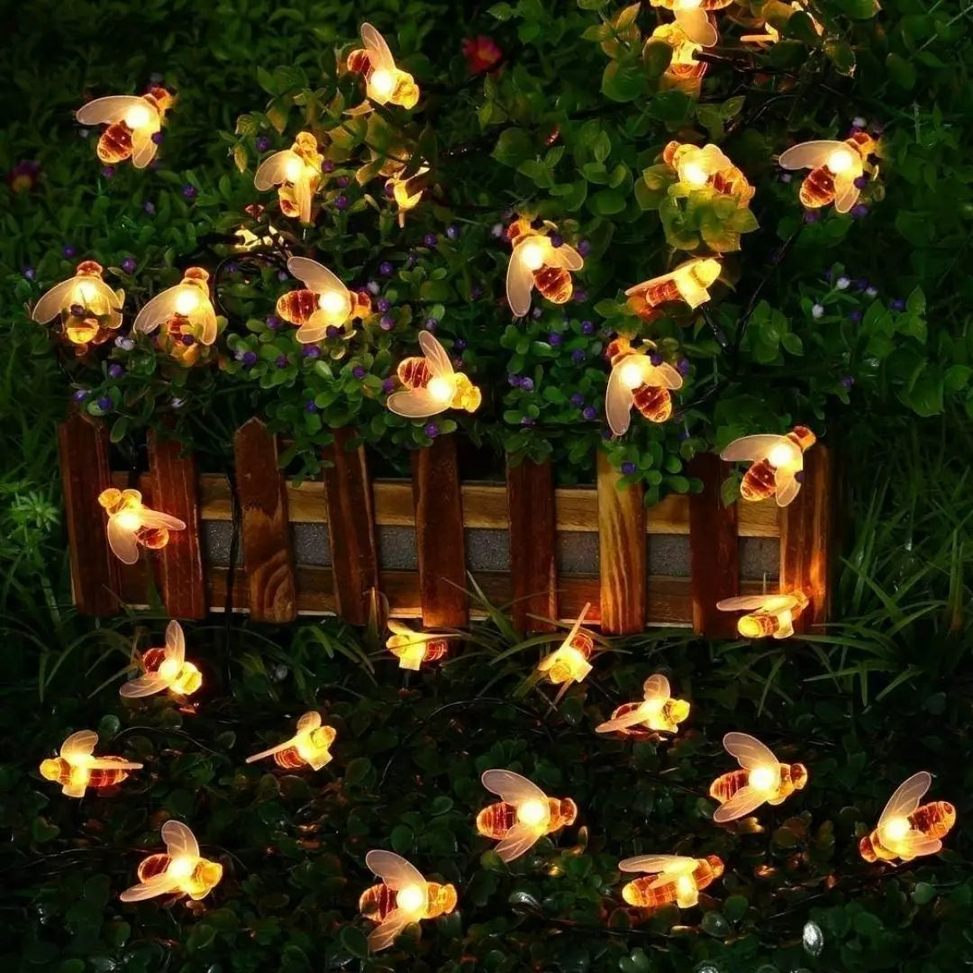 HoneyBeeGlow Solar Fairy Lights - Outdoor/Indoor Waterproof Bee String Lights